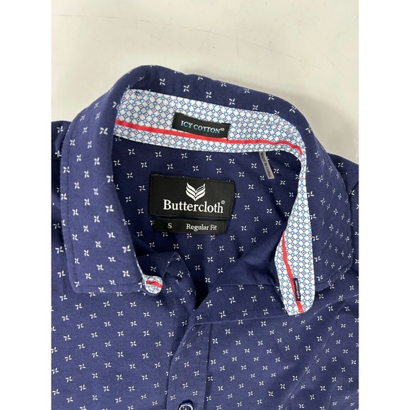 Buttercloth Icy Cotton Performance Dress Shirt Mens Small Regular Fit Navy Print - Picture 4 of 7